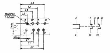 Маркировка выводов и эл.схема реле РЭС60